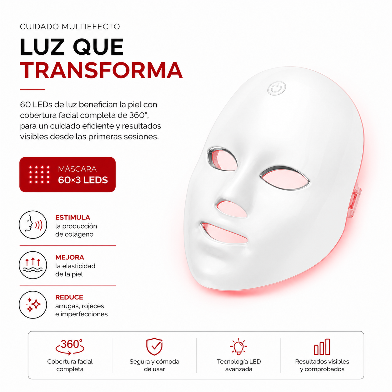 VitaluxPro™ Máscara LED Facial Rejuvenecedora 7 en 1